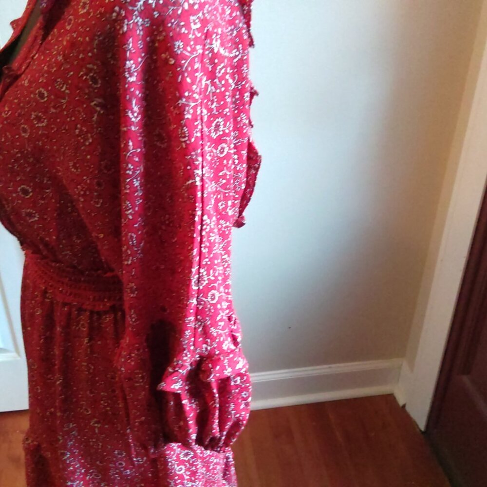 Max Studio Red Empire Waist Tiered Dress - Picture 3 of 5